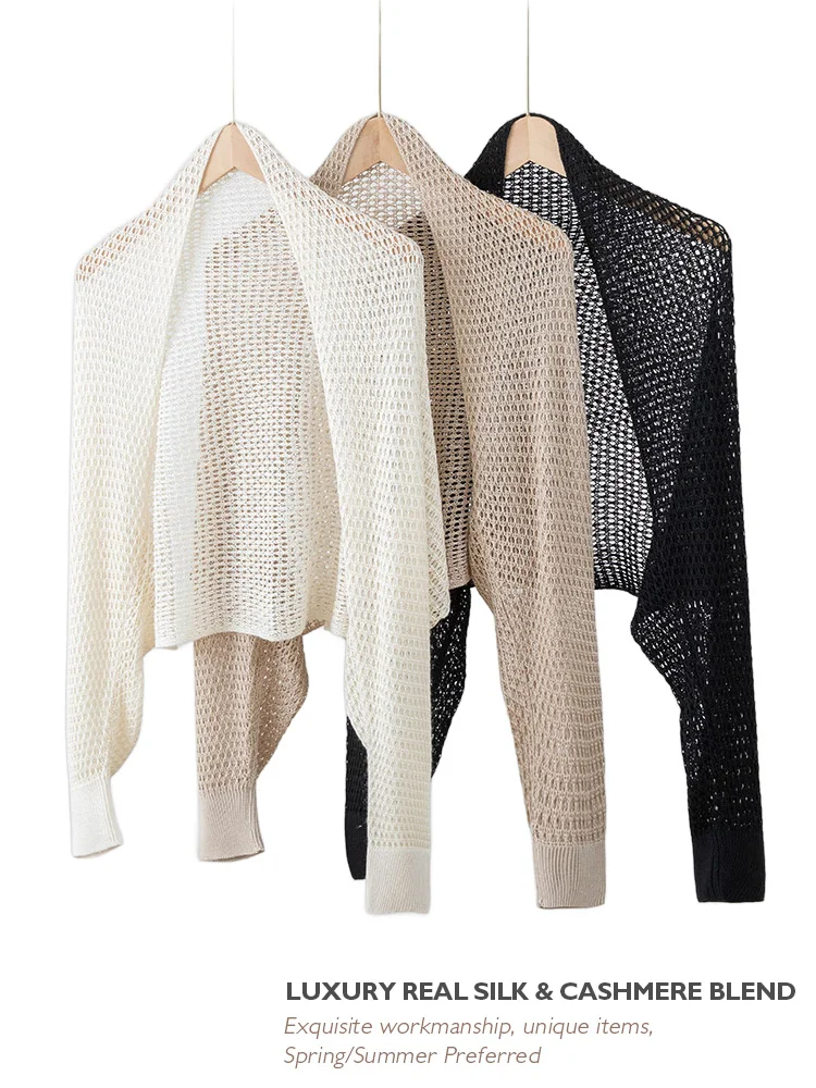 Cashmere Pashmina Wrap - ฤดูใบไม้ผลิผ้าไหมแคชเมียร์ Openwork Shawl Wrap แขนผู้หญิง Pashmina