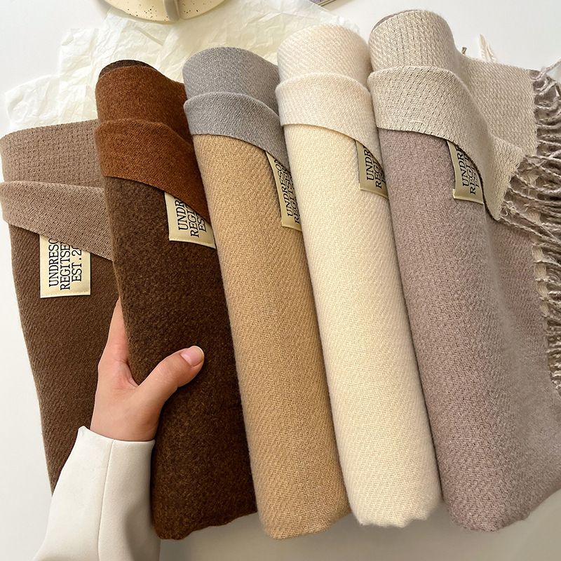 Cashmere Pashmina Wrap - ผ้าพันคอแคชเมียร์เนื้อหนา ดีไซน์ใหม่ ผ้าพันคอปัชมิน่าสำหรับฤดูหนาว ผ้าคลุมไหล่สองด้านสีต่างกัน พร้อมพู่ตกแต่ง