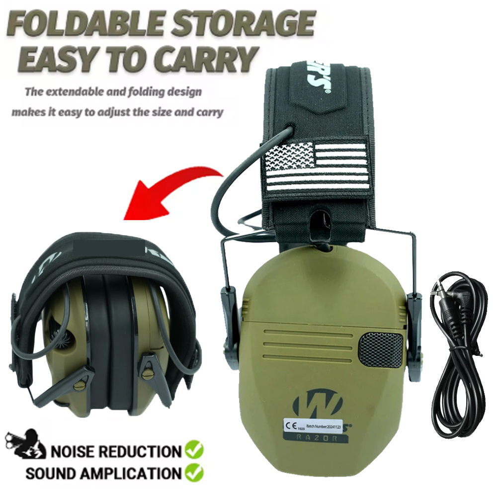 Earmuffs Foldable - ที่ครอบหูป้องกันเสียงรบกวน, ที่ครอบหูป้องกันเสียงรบกวนแบบพับเก็บได้บางเฉียบ, ใช้พลังงานจากแบตเตอรี่ (ไม่รวมแบตเตอรี่) สำหรับการล่าสัตว์
