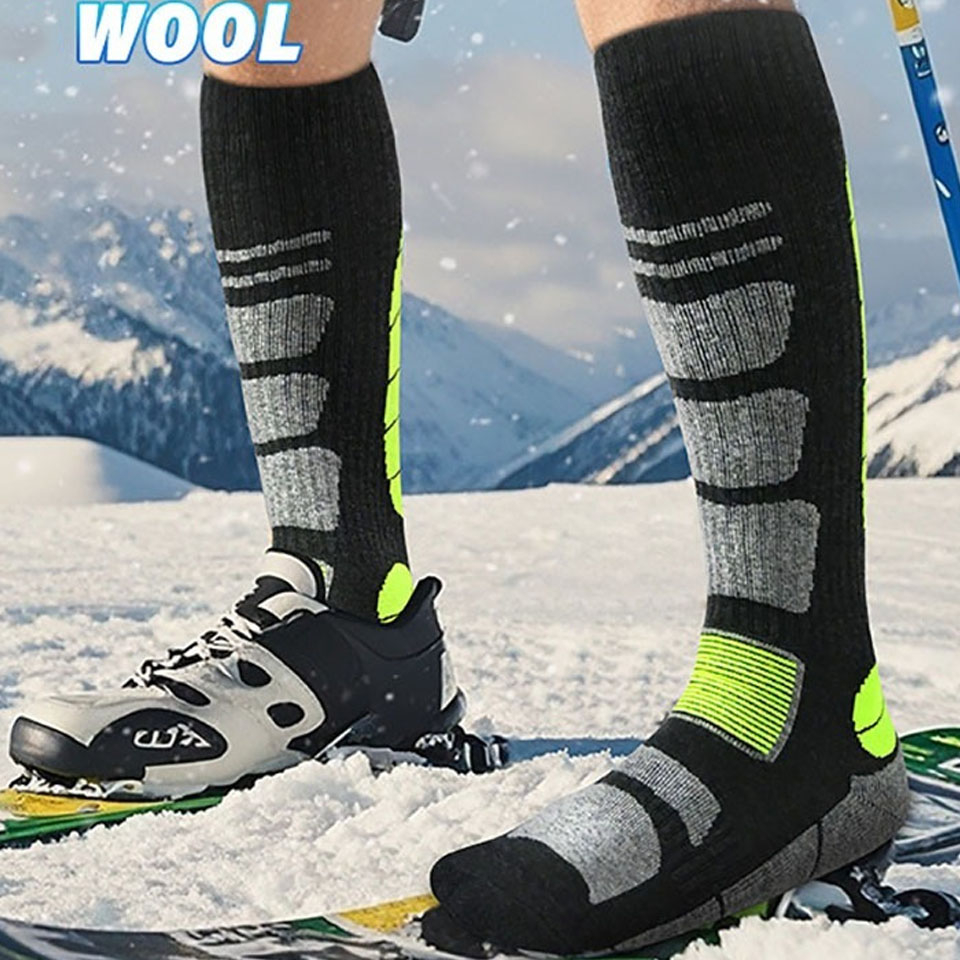 Thermal Sock Wool - ถุงเท้ากันหนาวขนแกะเมอริโน GTUBIKE สำหรับผู้ชายและผู้หญิง ถุงเท้ายาวให้ความอบอุ่นสำหรับฤดูหนาว เหมาะสำหรับเล่นสกี เดินป่า