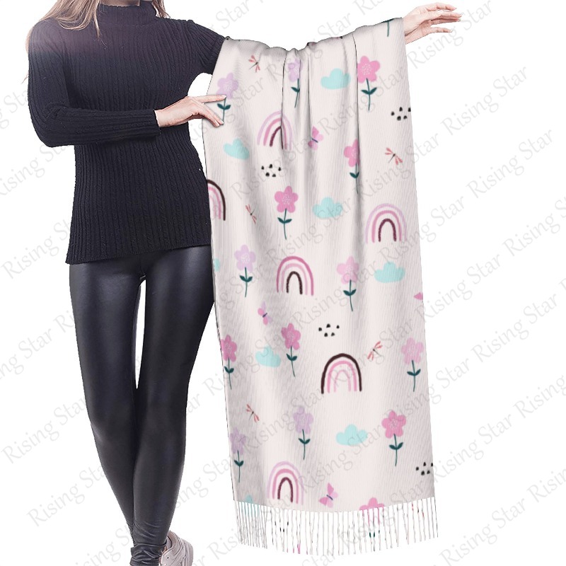 ผ้าพันคอแคชเมียร์ลายการ์ตูนดอก - Cashmere Pashmina Wrap บทวิจารณ์และราคา